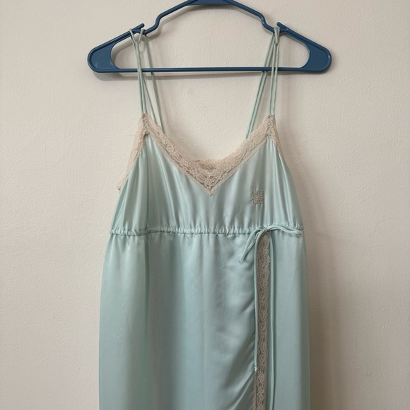Givenchy Vintage 1980's Robin's Egg Blue Lace Trim Slip Gown - Picture 1 of 7